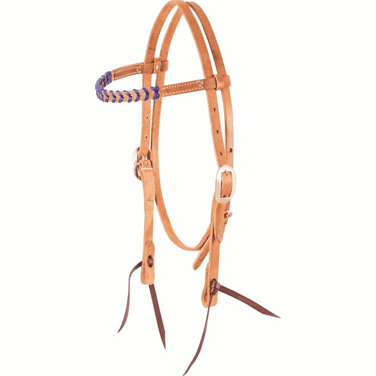 Harness Browband headstall with blue lacing