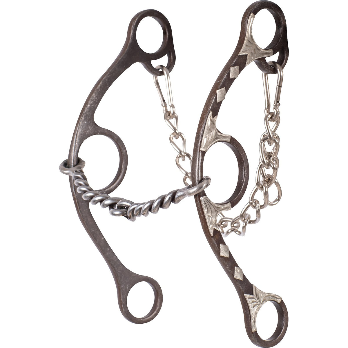 Long shank twisted wire snaffle gag barrel bit