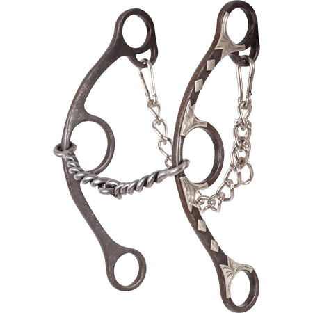 Long shank twisted wire snaffle gag barrel bit