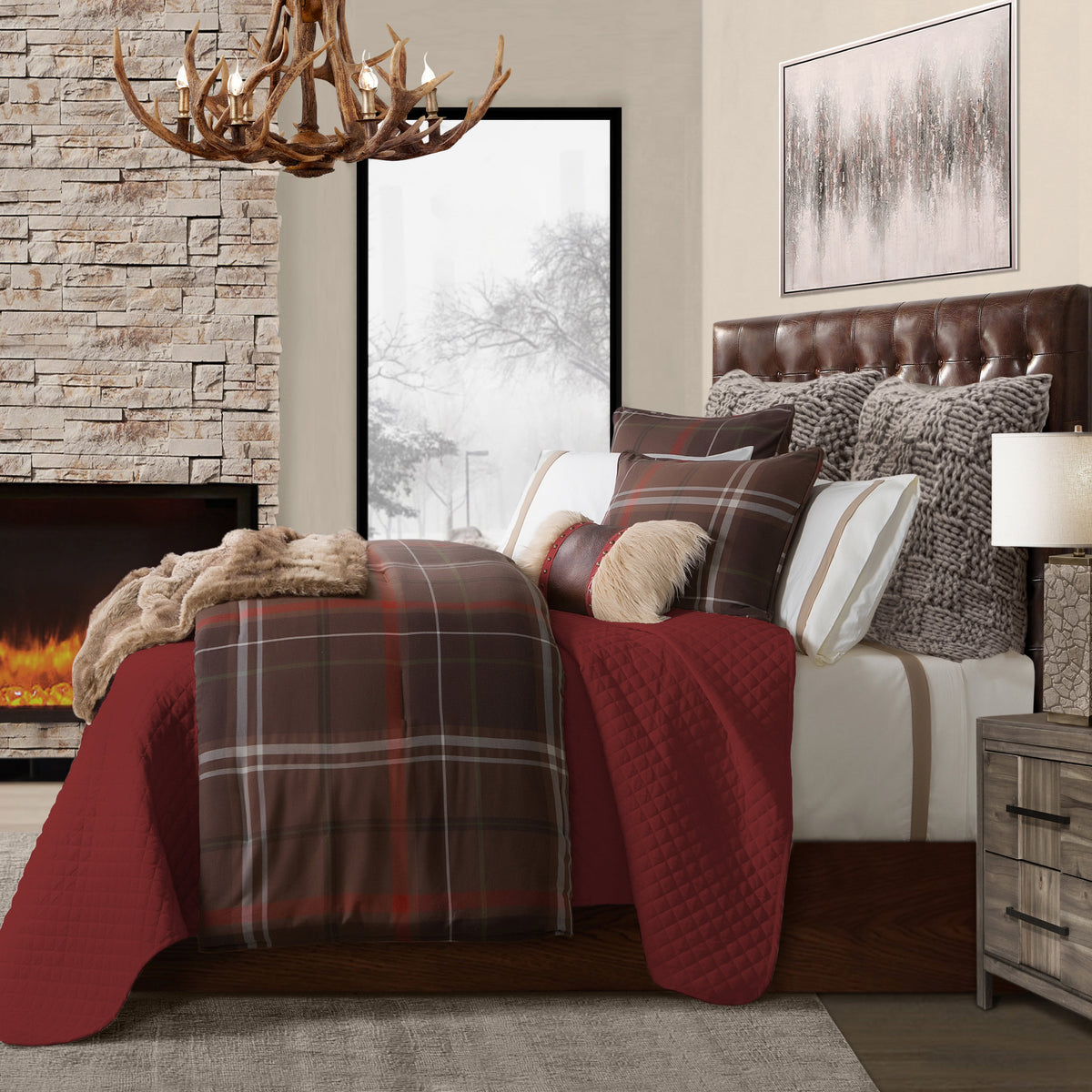 Jackson Plain Rustic  Comforter Set with Red Blanket