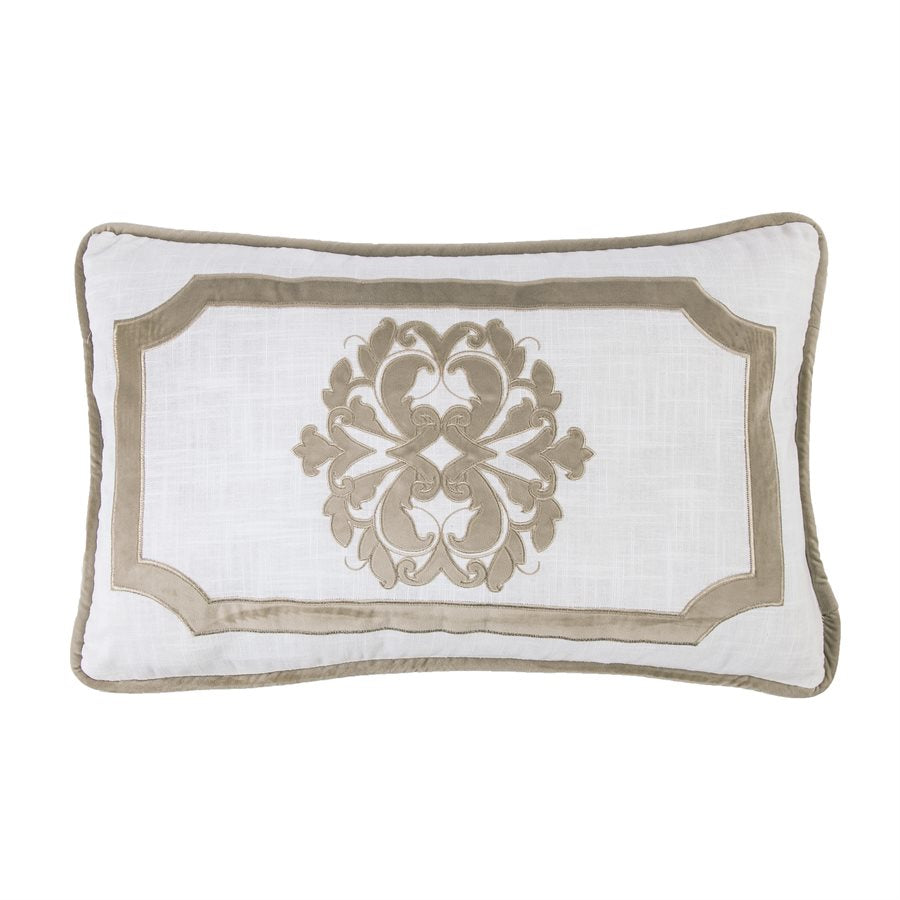 Oatmeal Madison Oblong White Linen pillow w/Velvet Embroidery