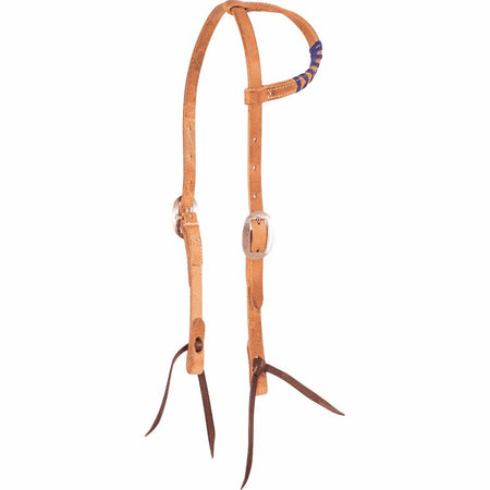 Slip Ear headstall with blue lacing