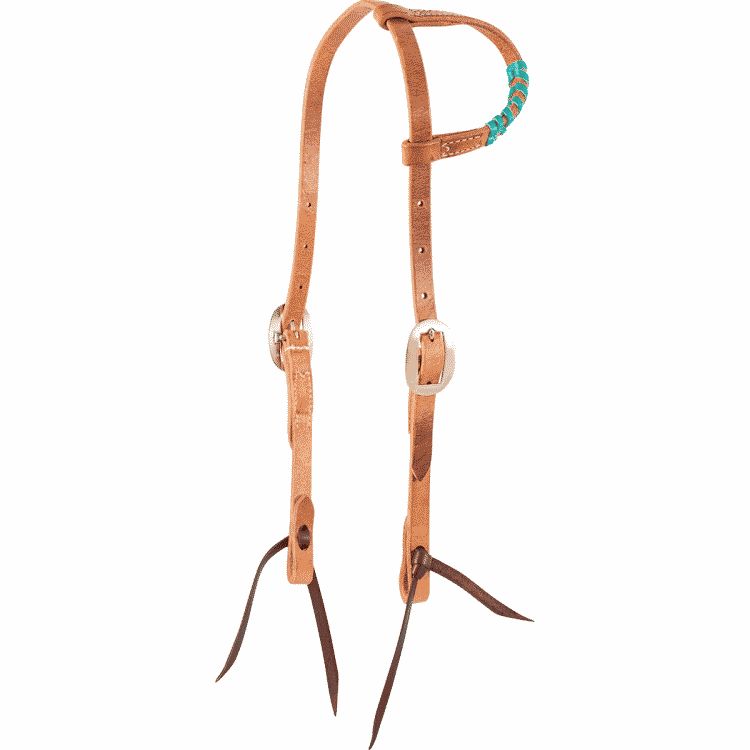 Slip Ear headstall with turquoise lacing
