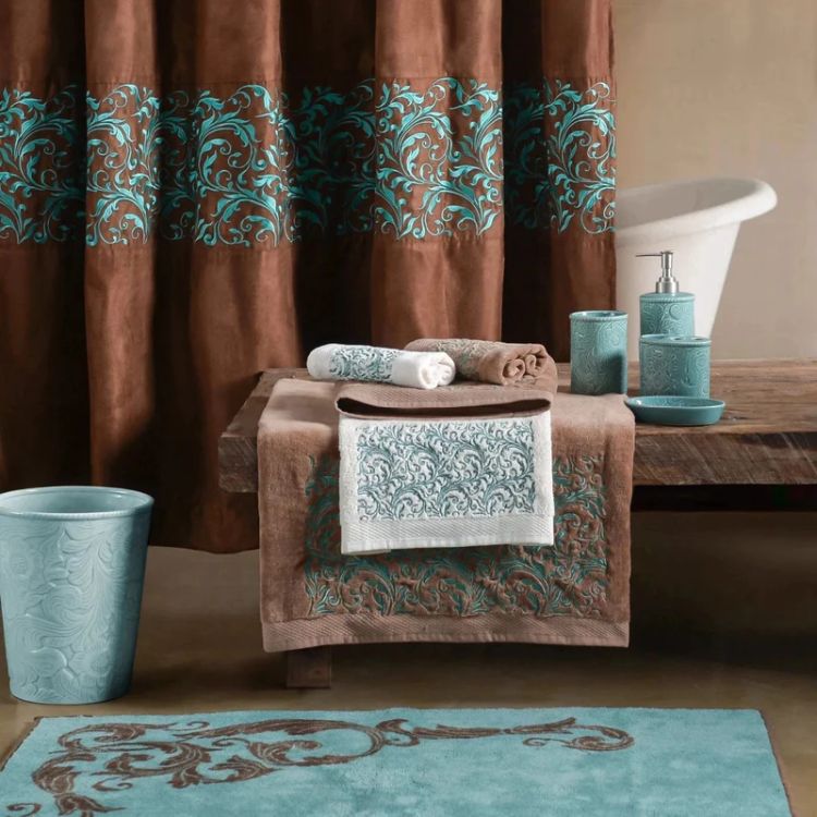 Western Turquoise Scroll Shower Curtain